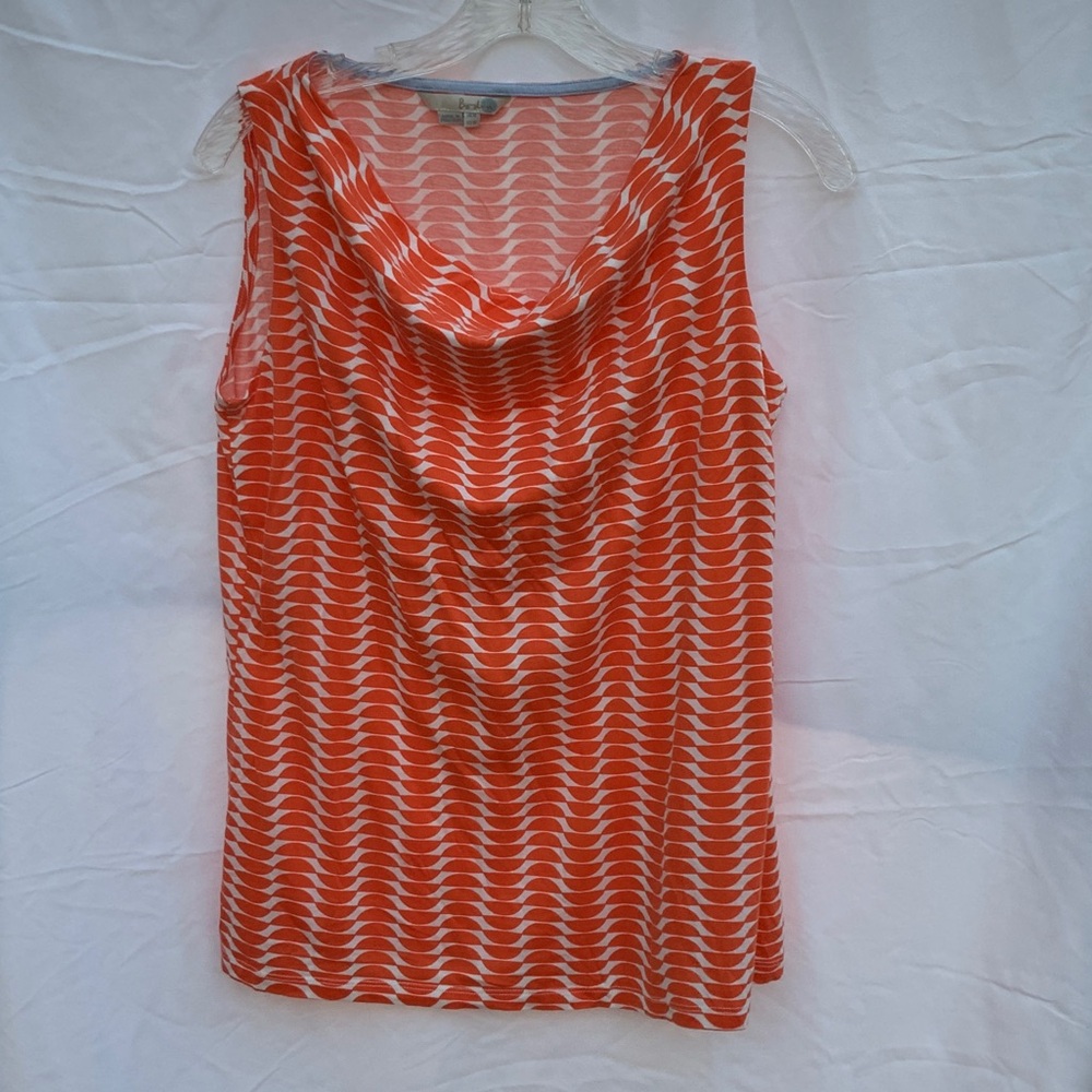 Boden Orange and White Wave Pattern Cowl Neck Tank Top